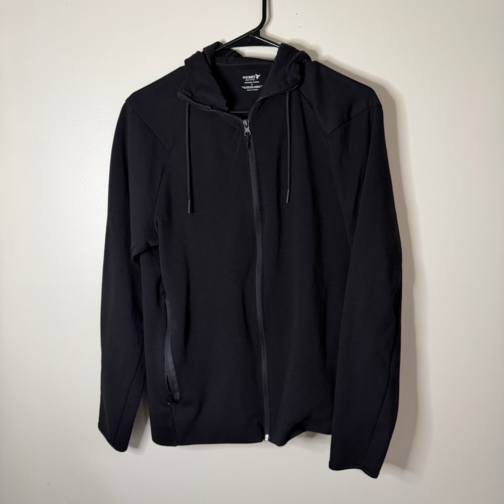 old navy mens active dynamic fleece size medium full zip jacket black hooded